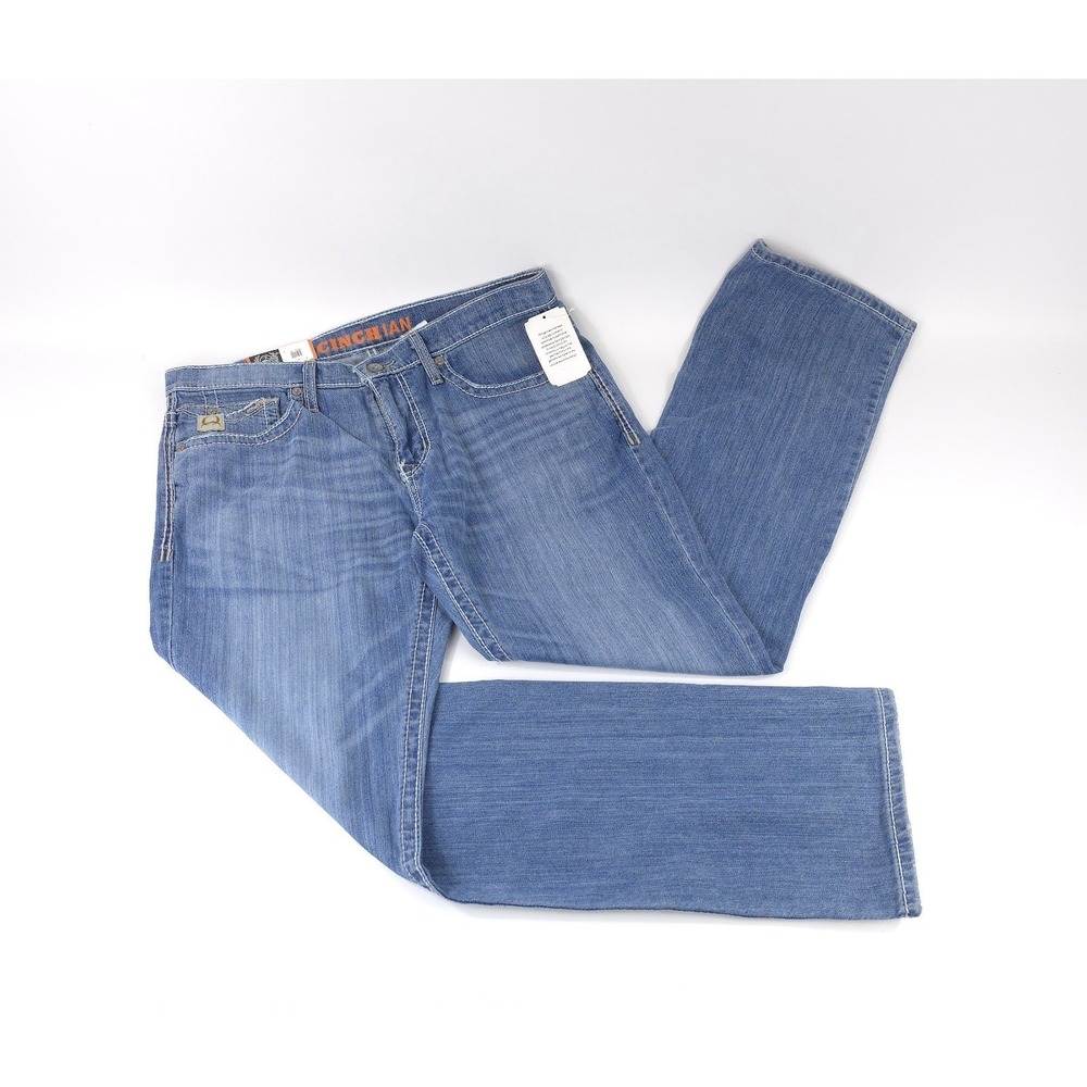 Men's CINCH Jeans IAN 34 x 32 Mid Rise Slim Boot Cut Indigo Light Blue Stonewash